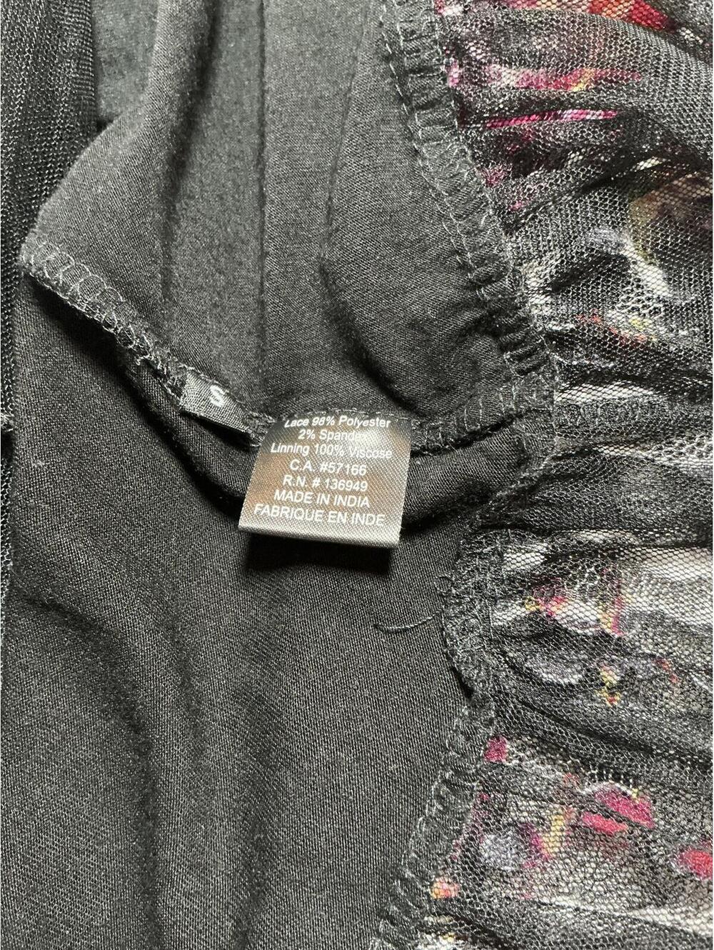 Tango Mango Vintage Black Multicolor Floral Striped Tulle Hem Dress Size S - Picture 6 of 7